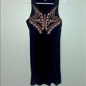 Mini dress, embroidered, charcoal color, size small